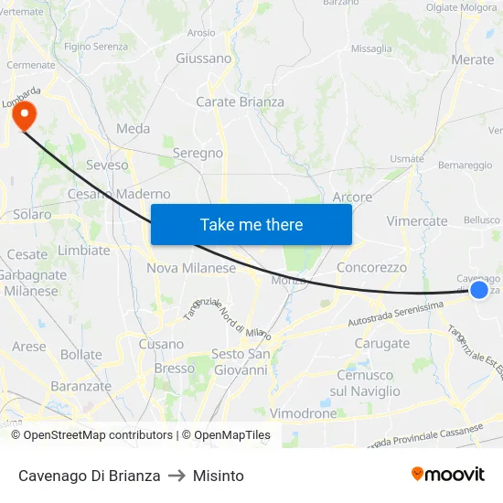 Cavenago Di Brianza to Misinto map