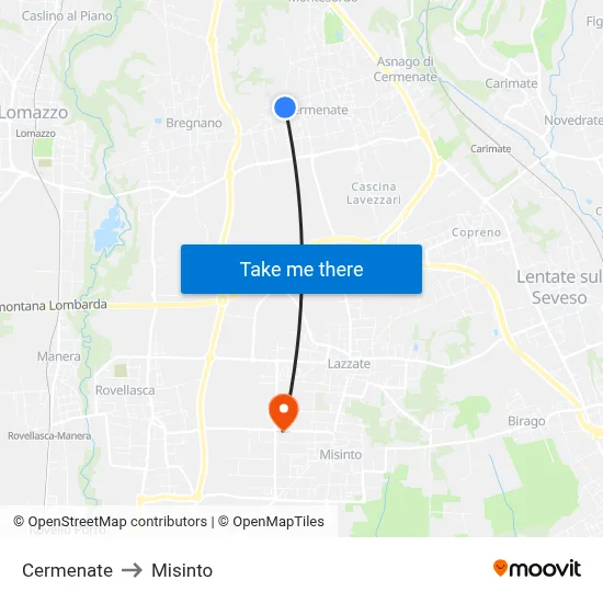 Cermenate to Misinto map