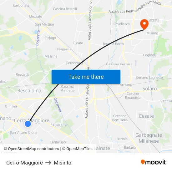 Cerro Maggiore to Misinto map