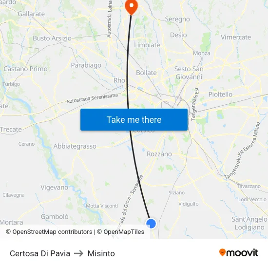 Certosa Di Pavia to Misinto map