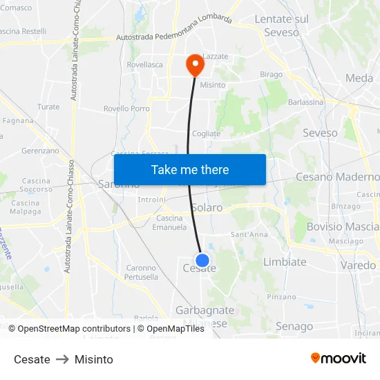 Cesate to Misinto map