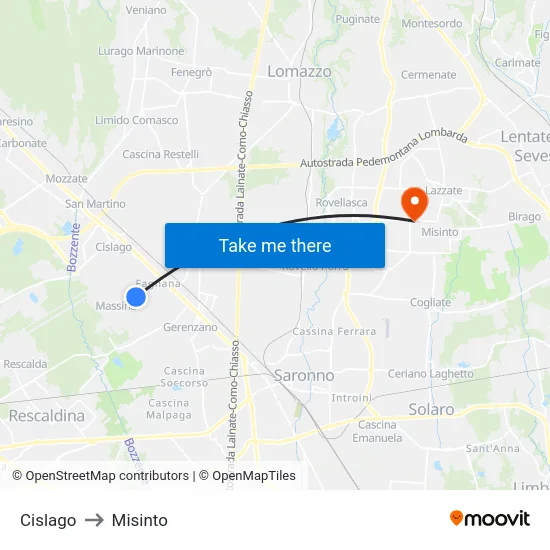 Cislago to Misinto map