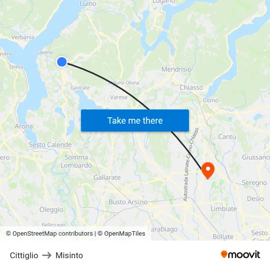 Cittiglio to Misinto map