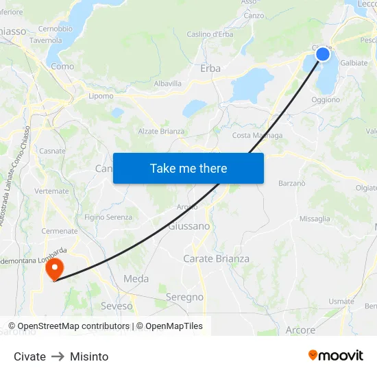 Civate to Misinto map