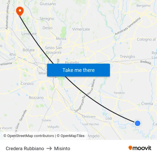 Credera Rubbiano to Misinto map