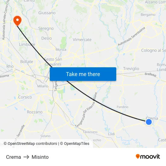 Crema to Misinto map