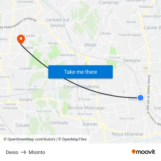 Desio to Misinto map