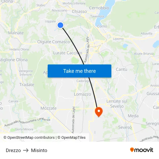 Drezzo to Misinto map