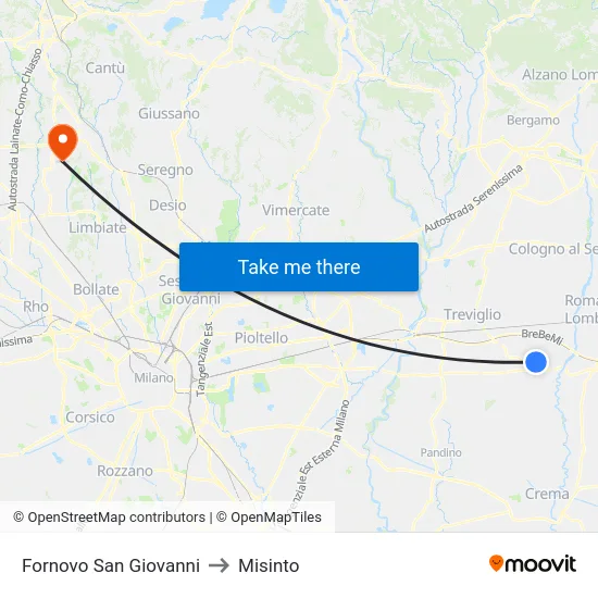 Fornovo San Giovanni to Misinto map