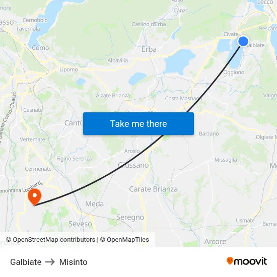 Galbiate to Misinto map
