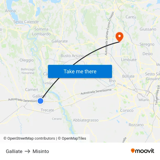 Galliate to Misinto map