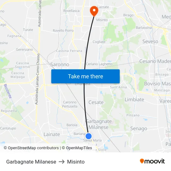 Garbagnate Milanese to Misinto map