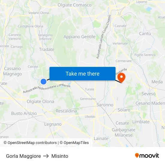 Gorla Maggiore to Misinto map