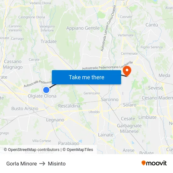 Gorla Minore to Misinto map