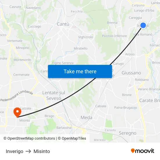 Inverigo to Misinto map