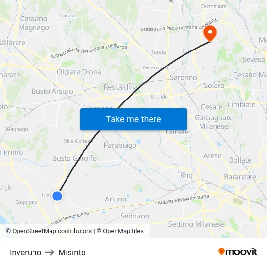Inveruno to Misinto map