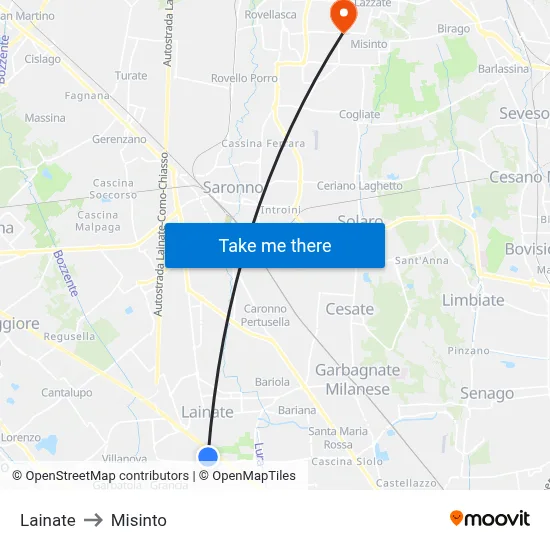 Lainate to Misinto map