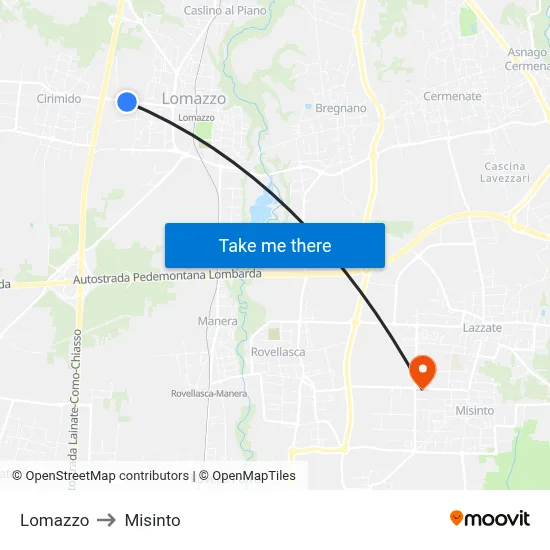 Lomazzo to Misinto map
