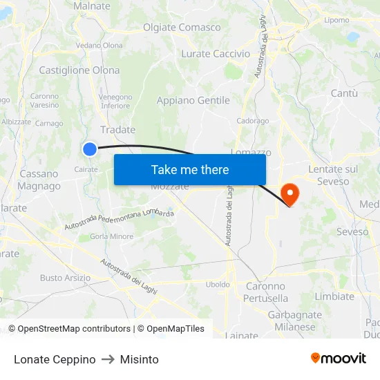 Lonate Ceppino to Misinto map