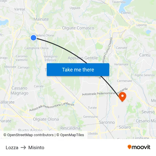 Lozza to Misinto map