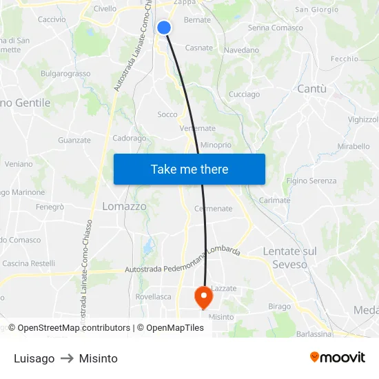 Luisago to Misinto map