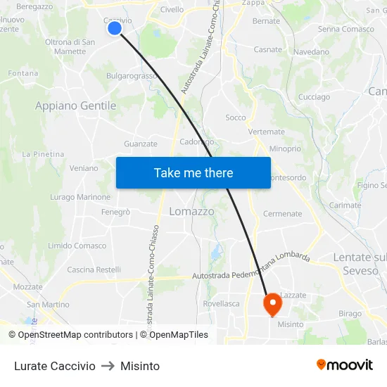 Lurate Caccivio to Misinto map