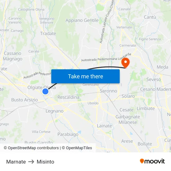 Marnate to Misinto map
