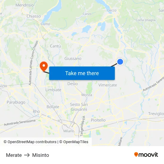 Merate to Misinto map
