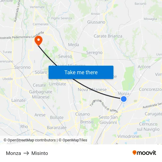 Monza to Misinto map