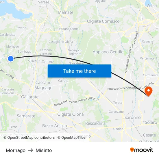 Mornago to Misinto map