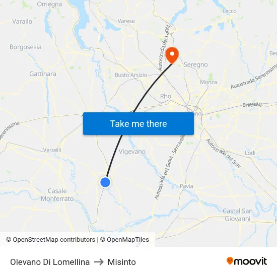 Olevano Di Lomellina to Misinto map