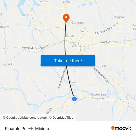 Pinarolo Po to Misinto map