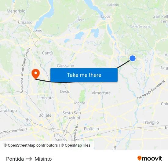 Pontida to Misinto map