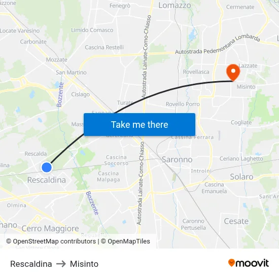 Rescaldina to Misinto map