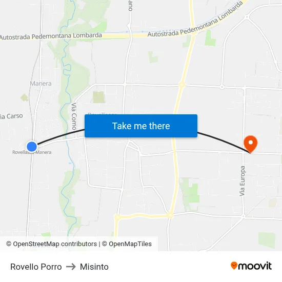 Rovello Porro to Misinto map