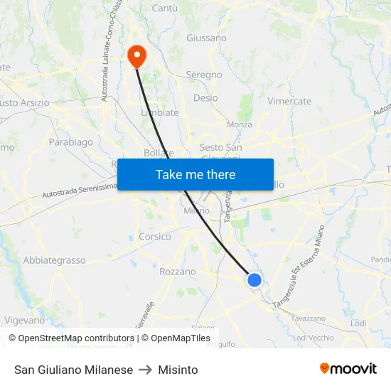 San Giuliano Milanese to Misinto map