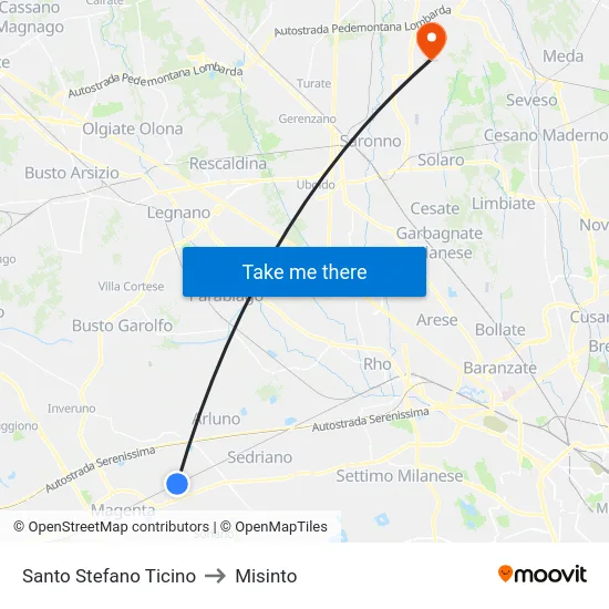 Santo Stefano Ticino to Misinto map