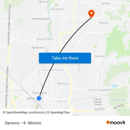Saronno to Misinto map