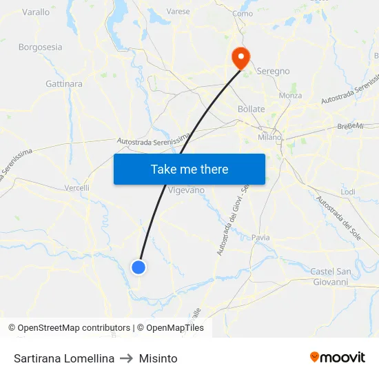 Sartirana Lomellina to Misinto map