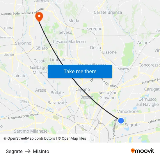 Segrate to Misinto map