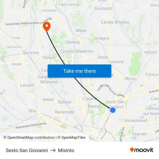 Sesto San Giovanni to Misinto map
