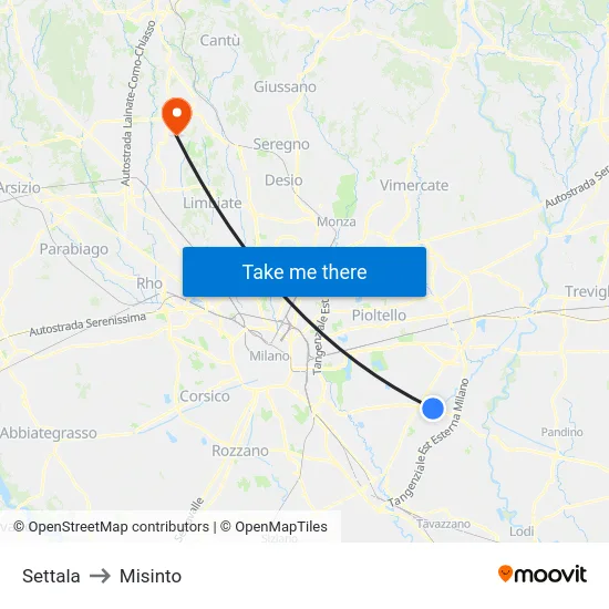 Settala to Misinto map