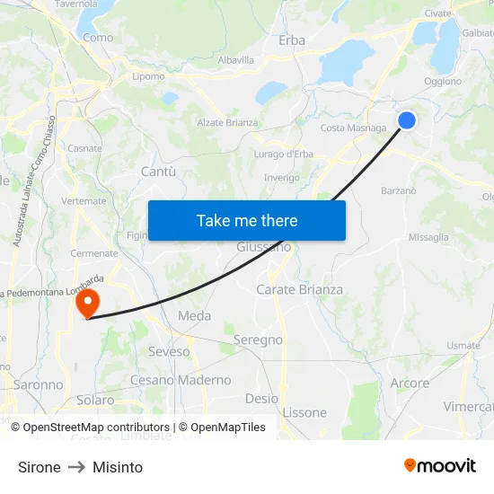 Sirone to Misinto map