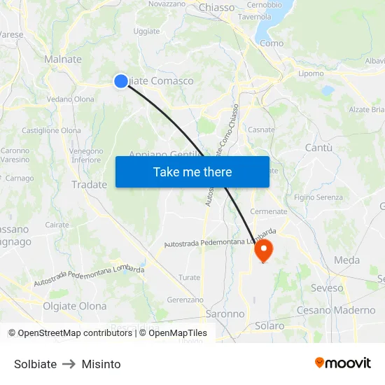 Solbiate to Misinto map