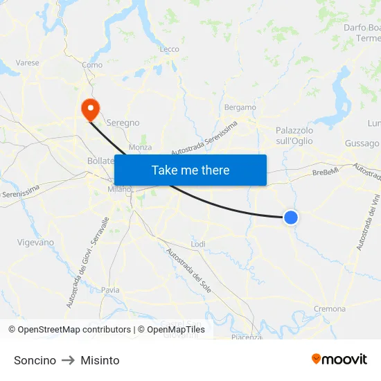 Soncino to Misinto map