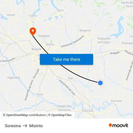 Soresina to Misinto map