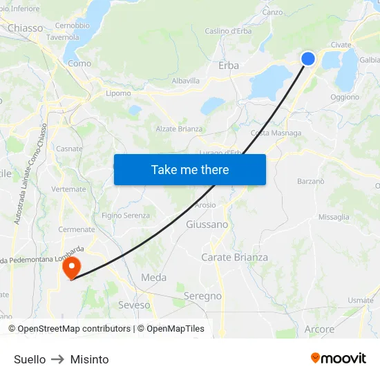 Suello to Misinto map