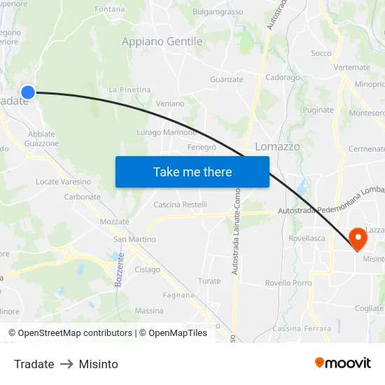 Tradate to Misinto map