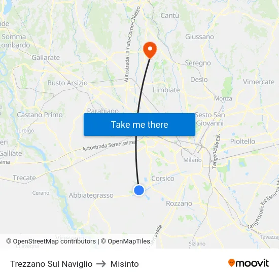 Trezzano Sul Naviglio to Misinto map