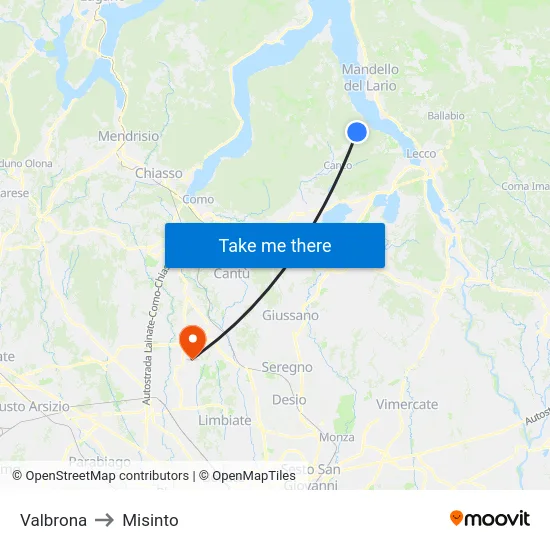 Valbrona to Misinto map